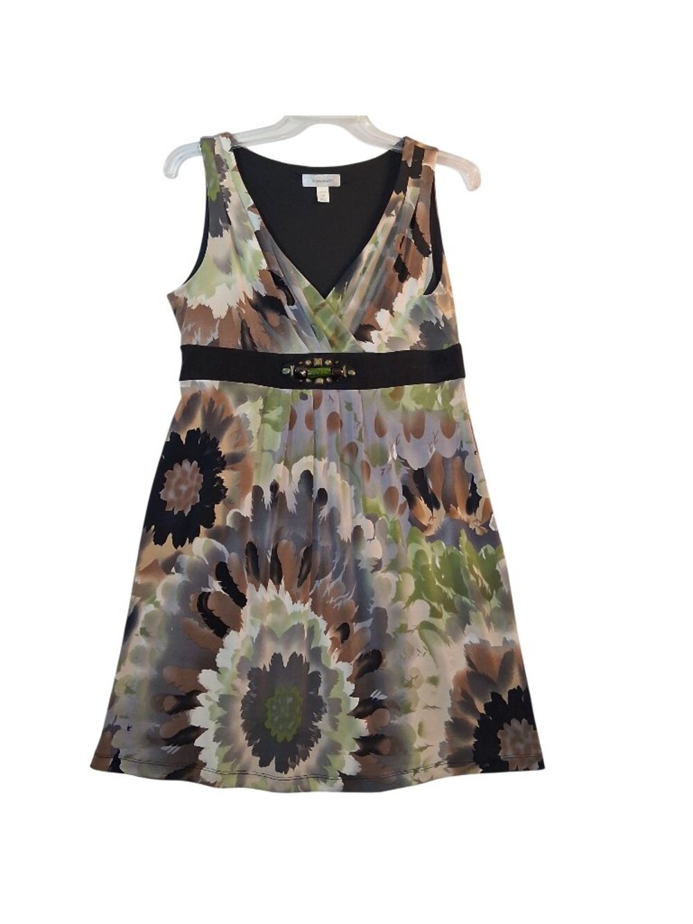 Dressbarn Petite 12P Sleeveless Floral Print Dress With Beaded Waist Detail